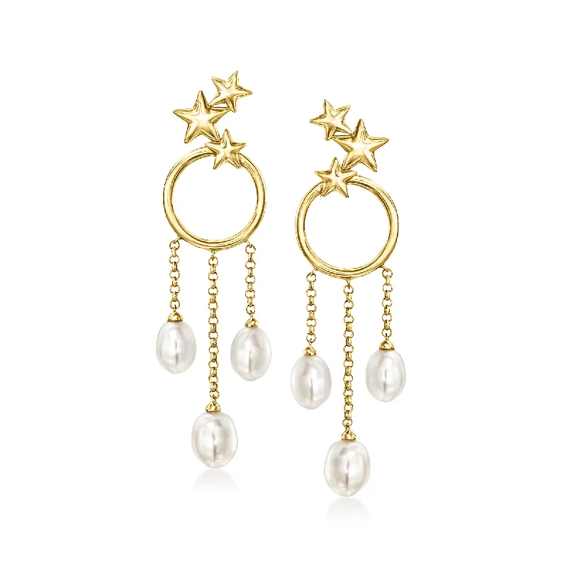 Elegant Jewelry Styles At Budget-Friendly Prices Ross-Simons 5-6mm Cultured Pearl Celestial Drop Earrings in 18kt Gold Over Sterling