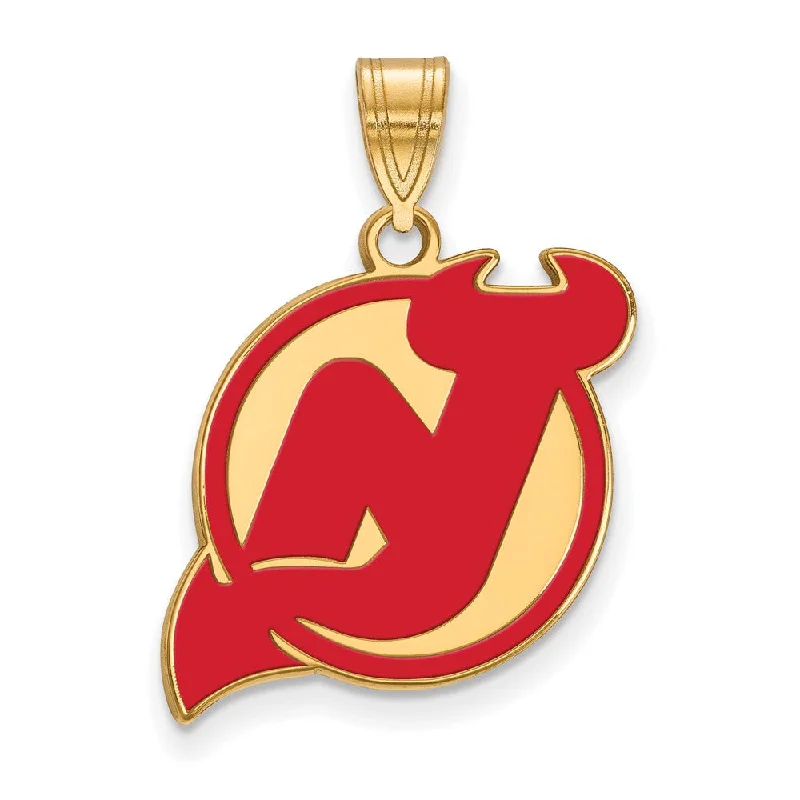 Celebrate Every Occasion With Sparkling Savings SS 14k Yellow Gold Plated NHL New Jersey Devils LG Enamel Pendant